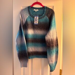 NWT BB Dakota Women's Striped Sweater - Blue and Gray Wool Blend